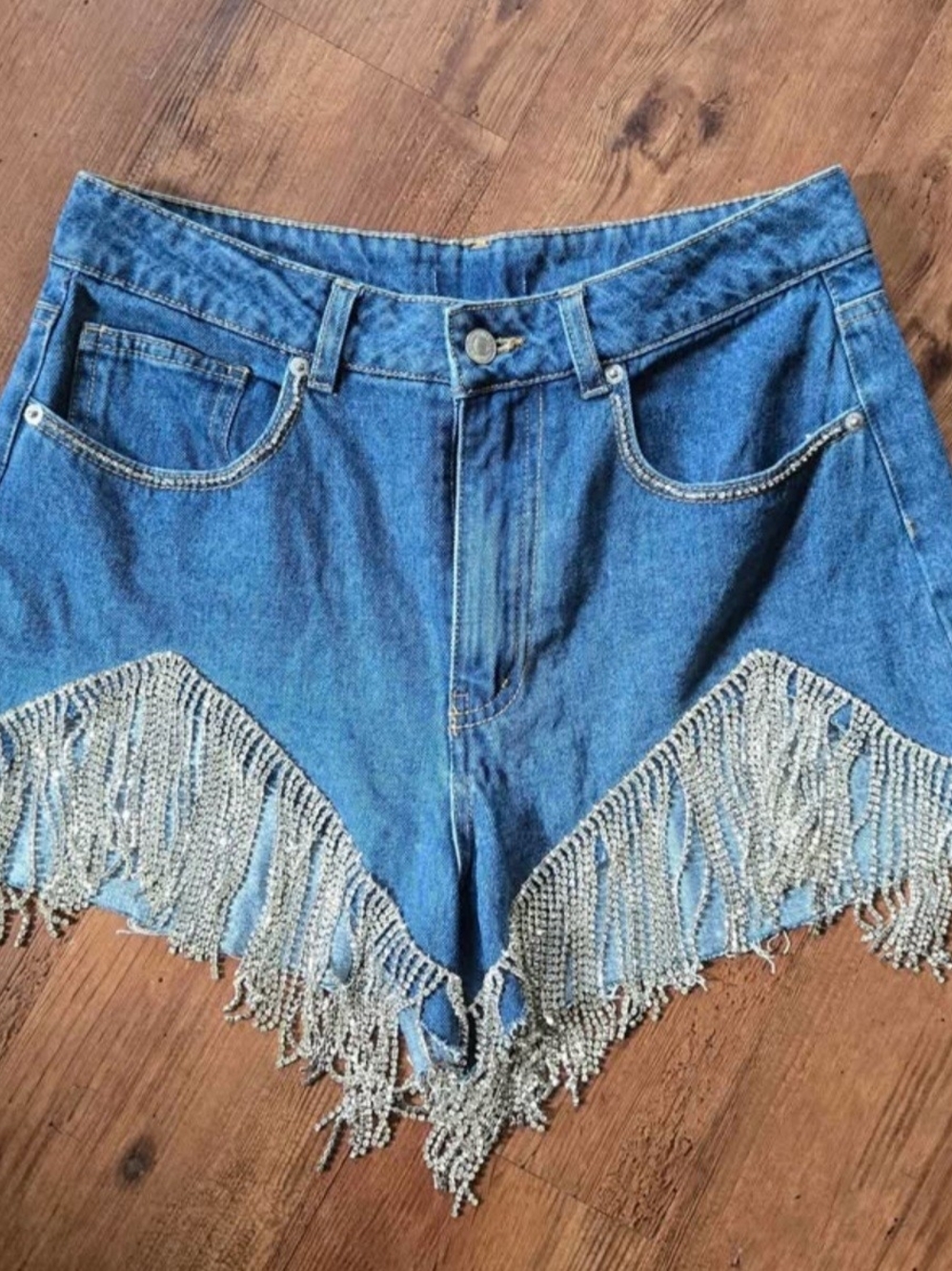 Denim Fringe Women's Shorts - Blue